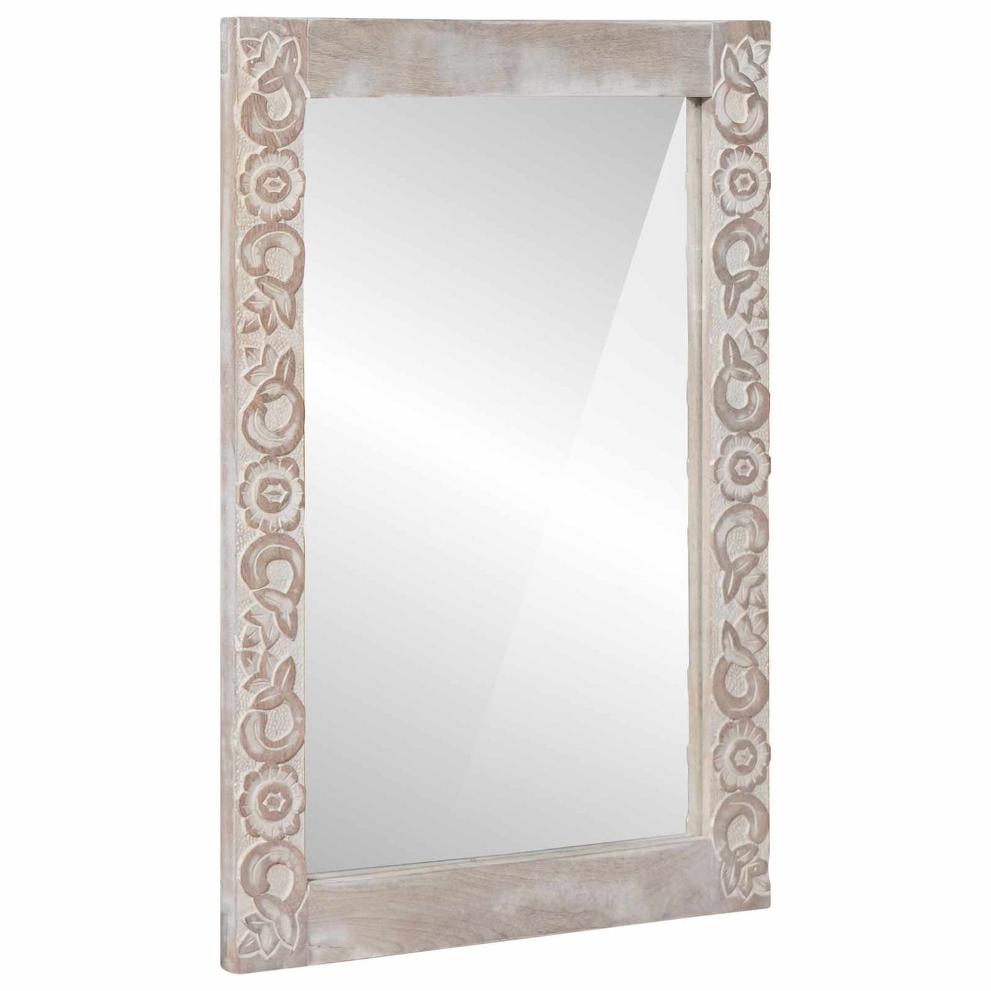 Wandspiegel Rechtwinklig Weiß 70 x 50 cm Massivholz Mango