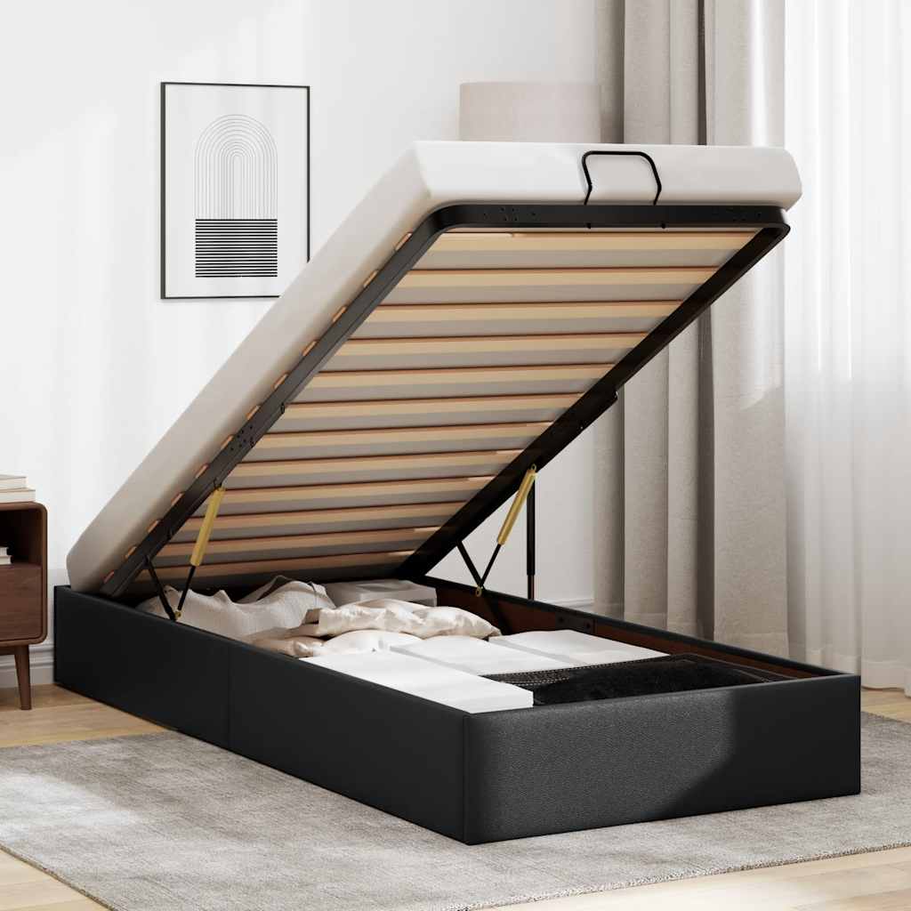 Ottoman-Bett ohne Matratze Schwarz 90x190 cm Kunstleder