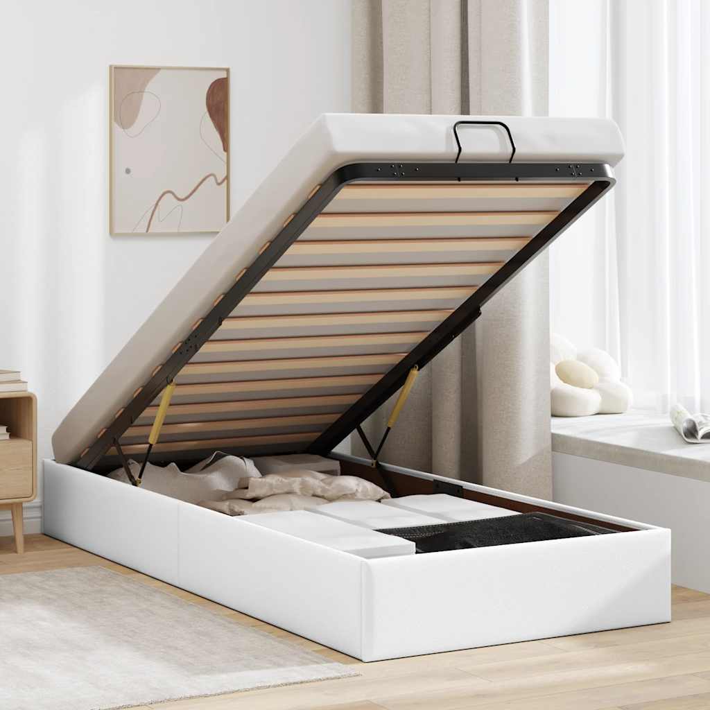 Ottoman-Bett ohne Matratze Weiß 90x190 cm Kunstleder