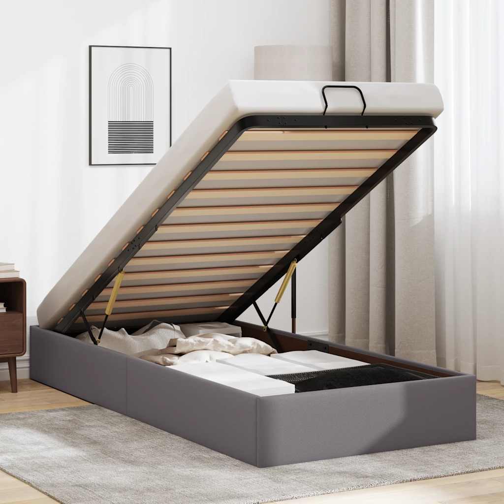 Ottoman-Bett ohne Matratze Grau 90x200 cm Kunstleder