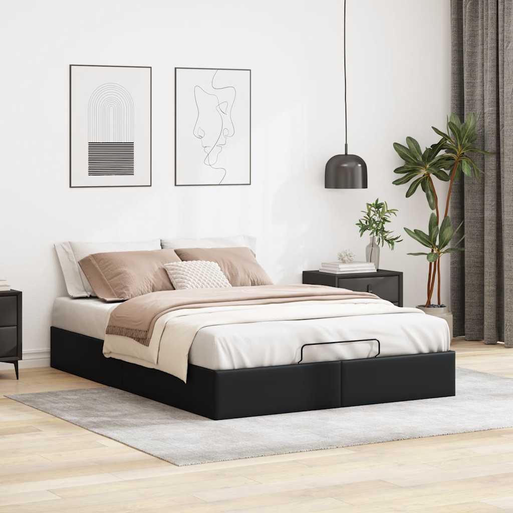 Ottoman-Bett ohne Matratze Schwarz 140x190 cm Kunstleder