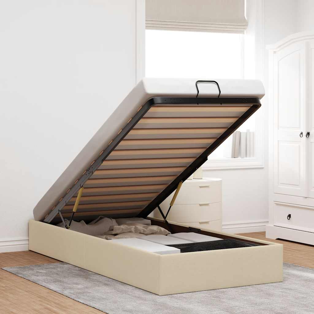 Ottoman-Bett ohne Matratze Creme 90x190 cm Stoff