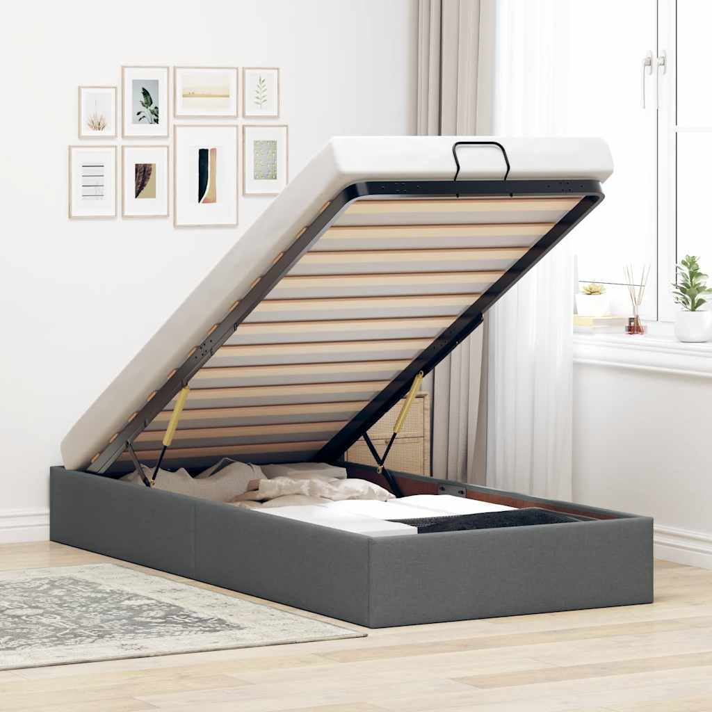 Ottoman-Bett ohne Matratze Dunkelgrau 90x200 cm Stoff