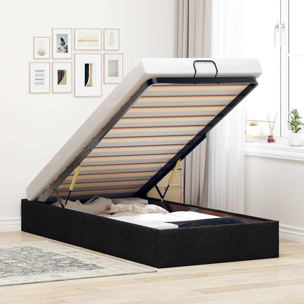 Ottoman-Bett ohne Matratze Schwarz 90x200 cm Stoff