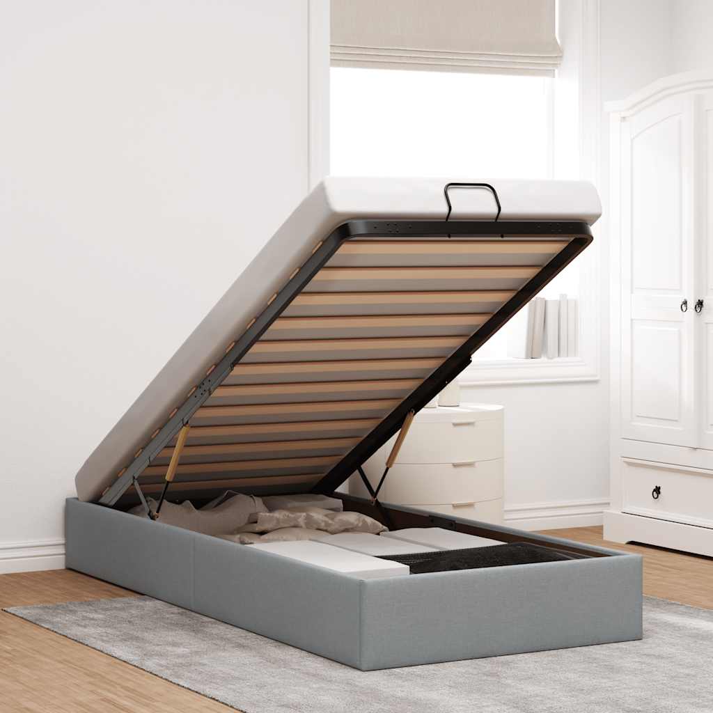 Ottoman-Bett ohne Matratze Hellgrau 100x200 cm Stoff
