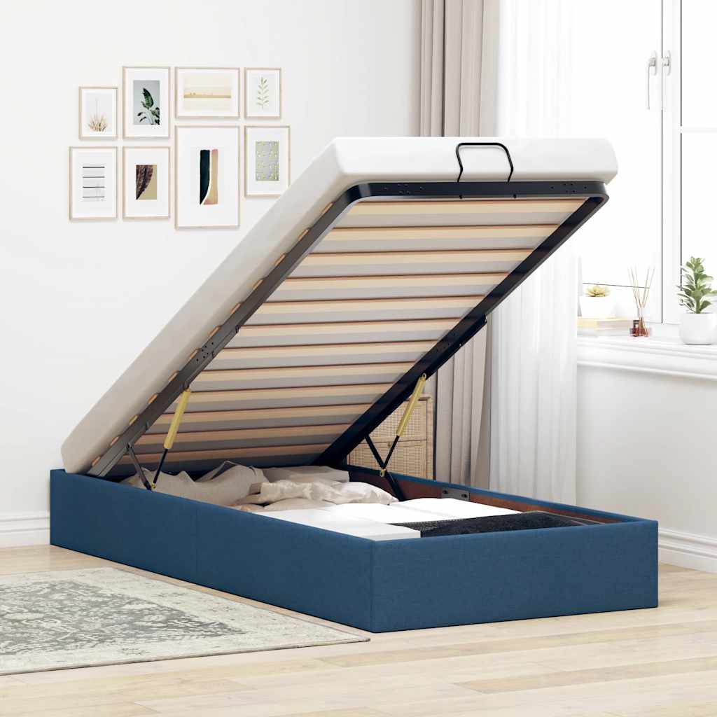 Ottoman-Bett ohne Matratze Blau 100x200 cm Stoff