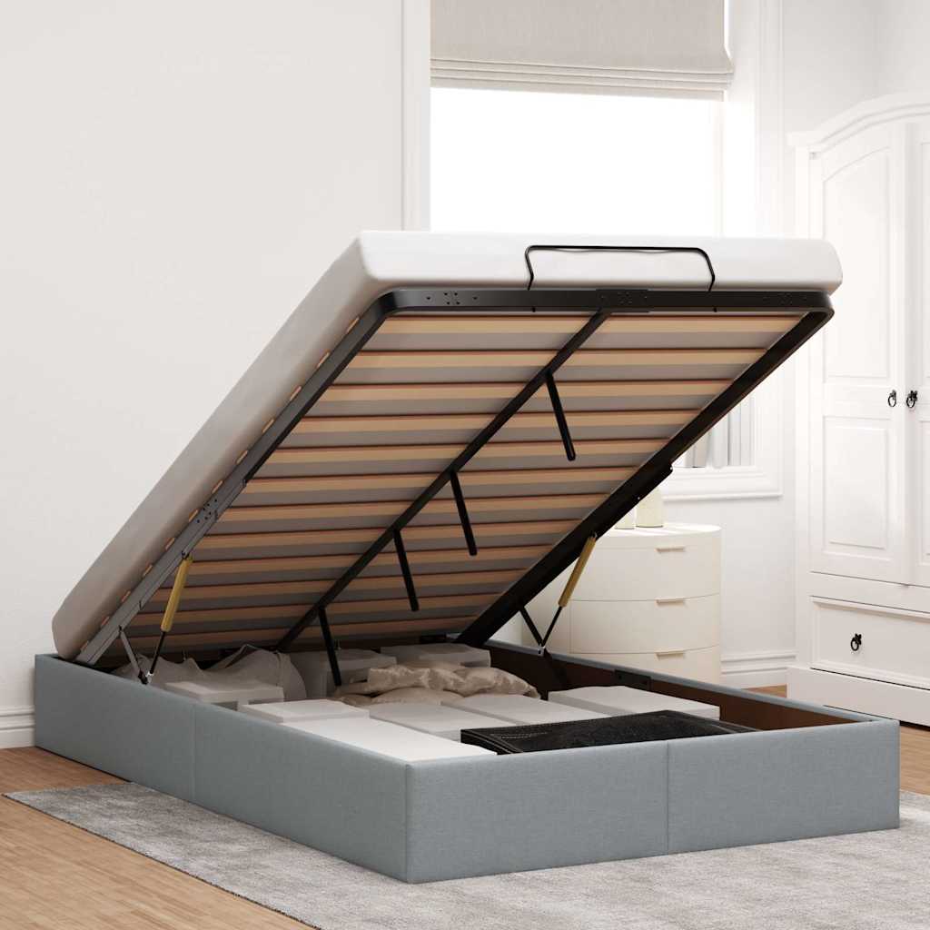 Ottoman-Bett ohne Matratze Hellgrau 120x190 cm Stoff