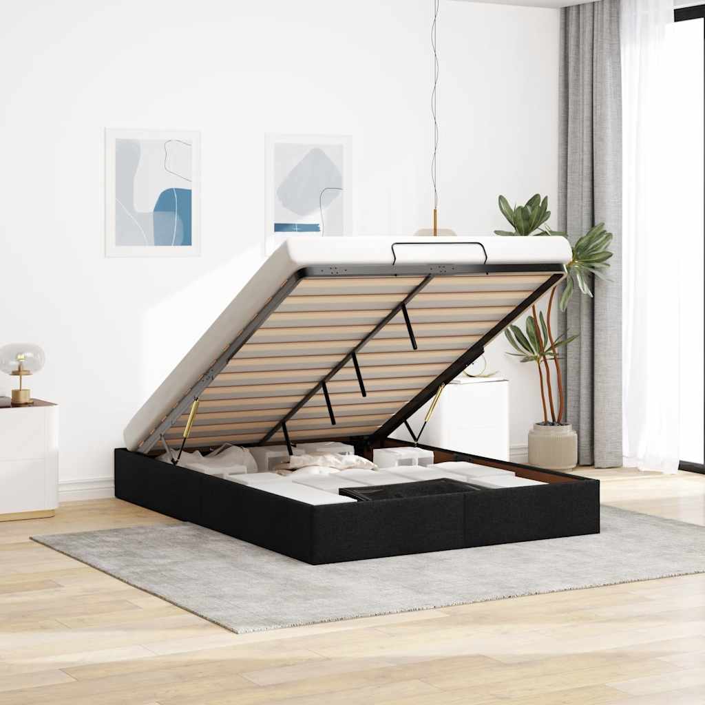 Ottoman-Bett ohne Matratze Schwarz 140x190 cm Stoff