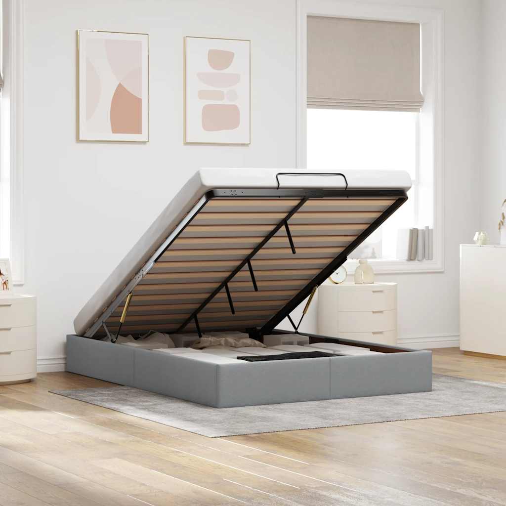 Ottoman-Bett ohne Matratze Hellgrau 140x200 cm Stoff