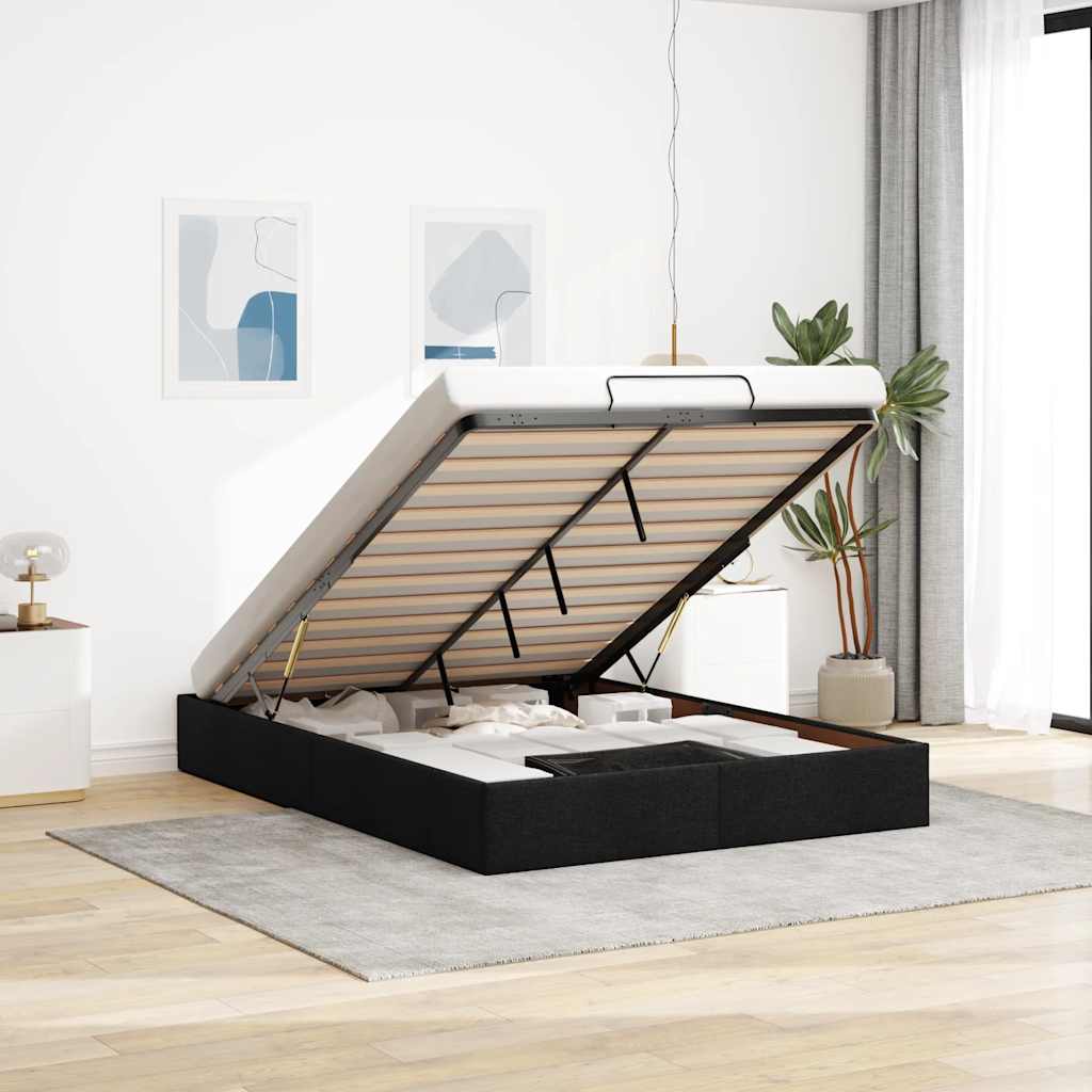 Ottoman-Bett ohne Matratze Schwarz 140x200 cm Stoff