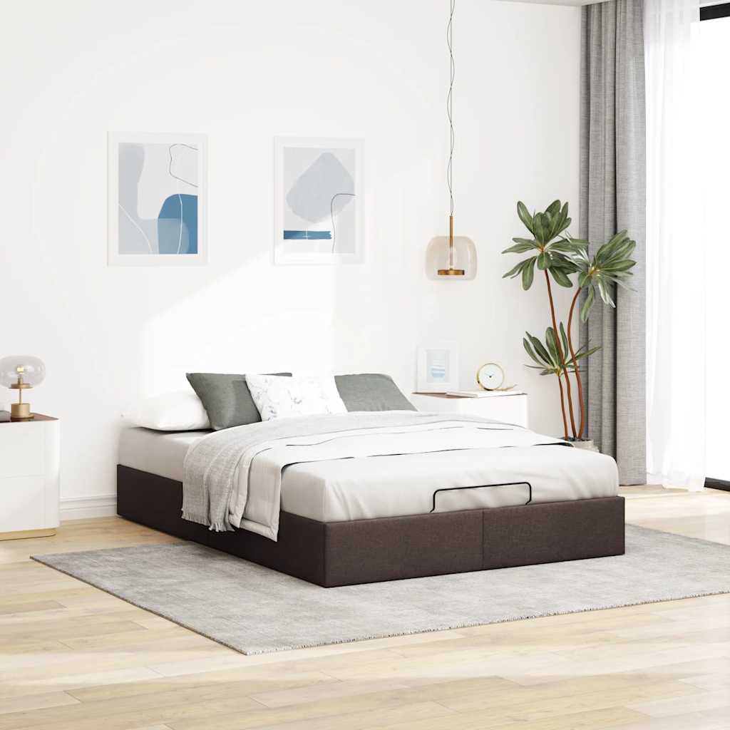 Ottoman-Bett ohne Matratze Dunkelbraun 140x200 cm Stoff