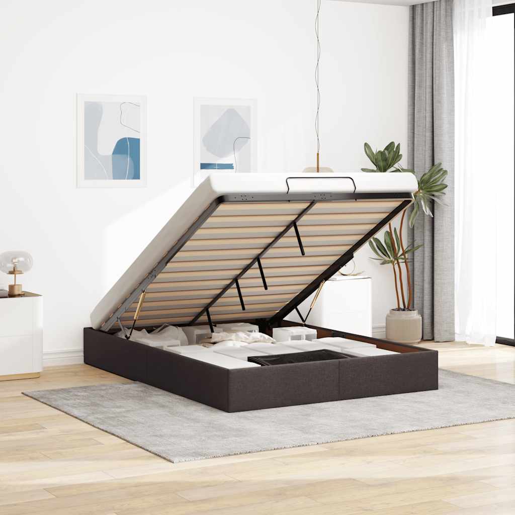 Ottoman-Bett ohne Matratze Dunkelbraun 140x200 cm Stoff