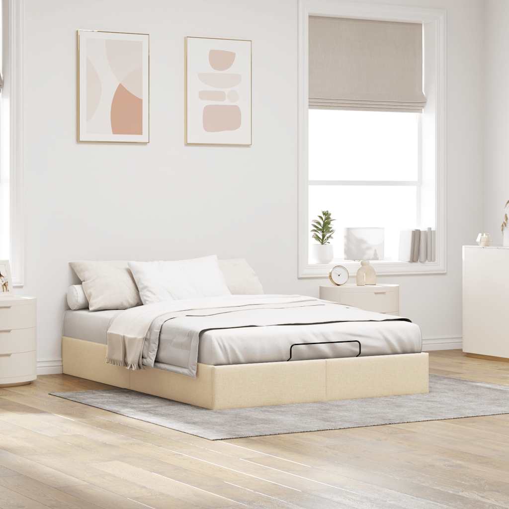 Ottoman-Bett ohne Matratze Creme 140x200 cm Stoff
