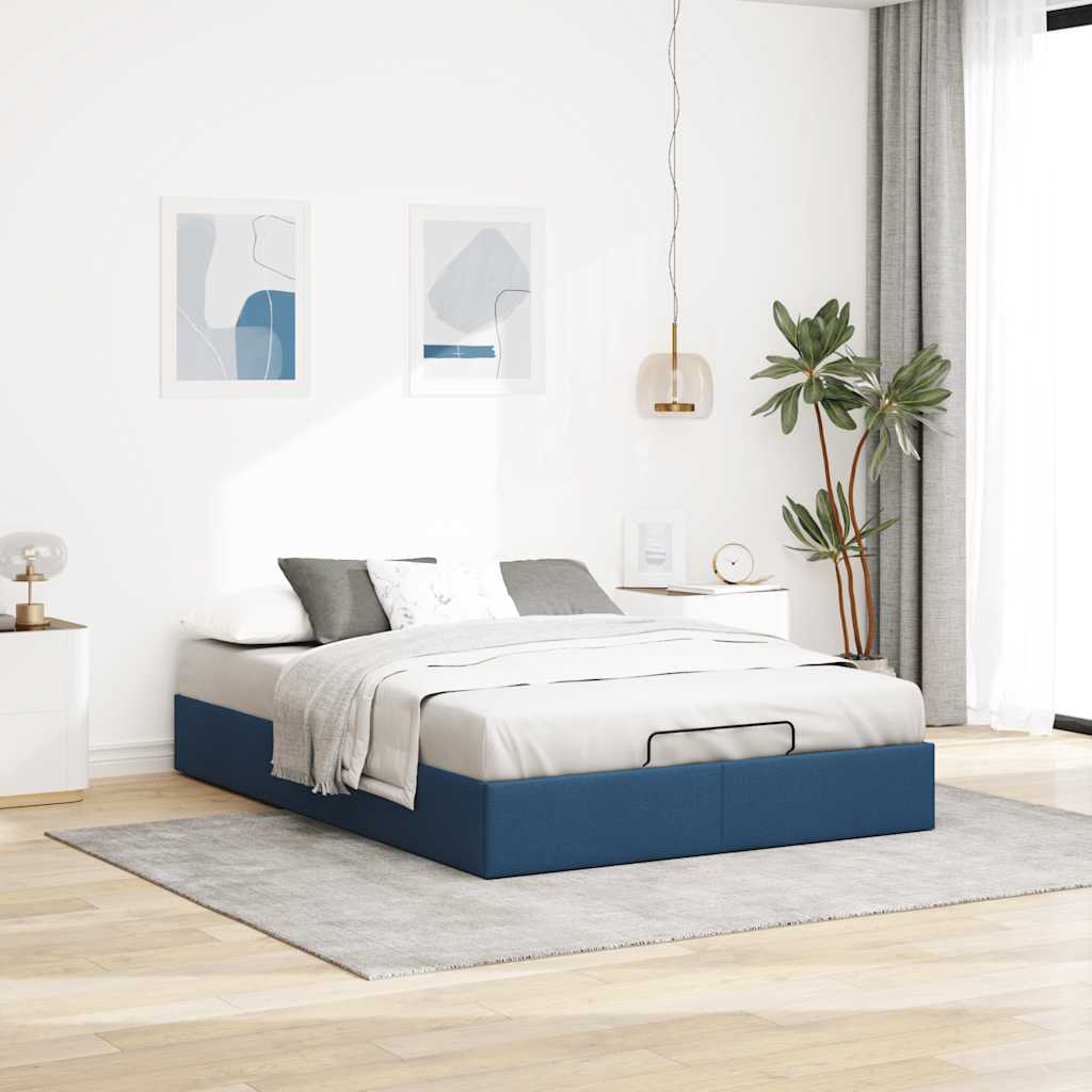 Ottoman-Bett ohne Matratze Blau 140x200 cm Stoff