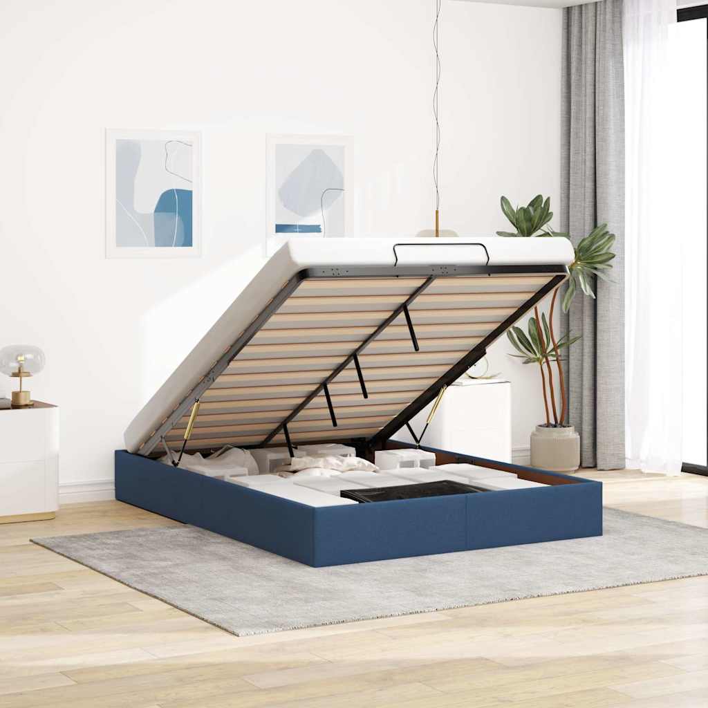Ottoman-Bett ohne Matratze Blau 140x200 cm Stoff