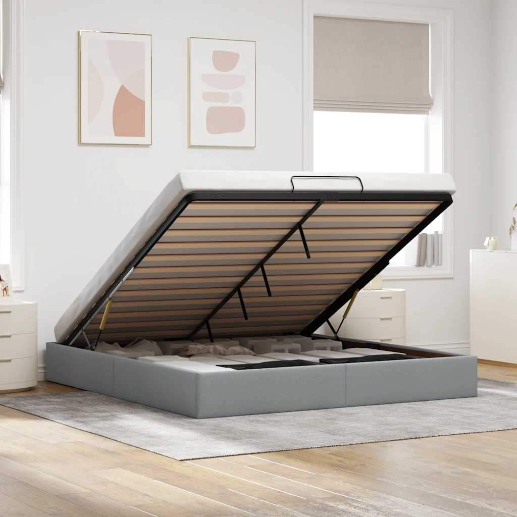 Ottoman-Bett ohne Matratze Hellgrau 160x200 cm Stoff