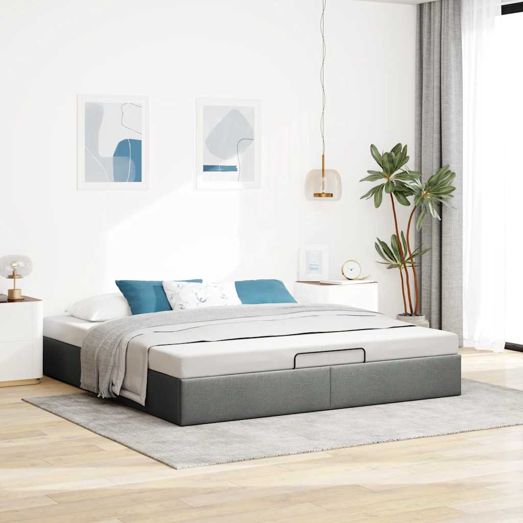 Ottoman-Bett ohne Matratze Dunkelgrau 160x200 cm Stoff