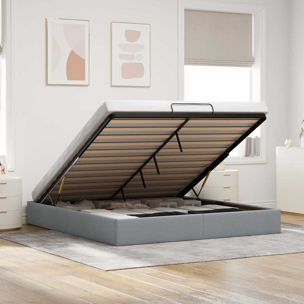 Ottoman-Bett ohne Matratze Hellgrau 180x200 cm Stoff