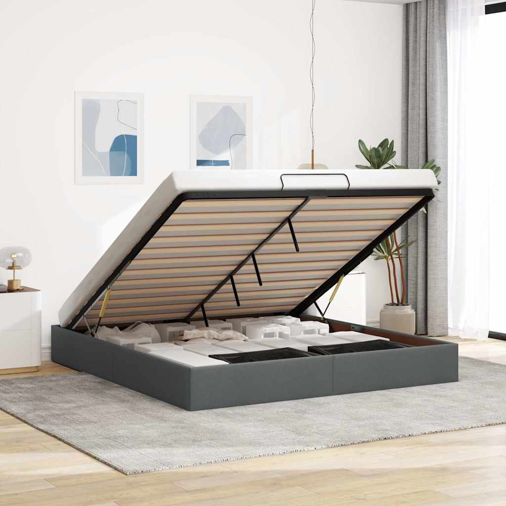 Ottoman-Bett ohne Matratze Dunkelgrau 200x200 cm Stoff