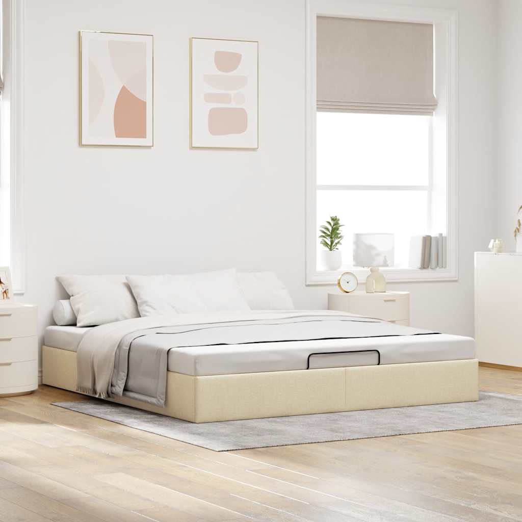 Ottoman-Bett ohne Matratze Creme 200x200 cm Stoff