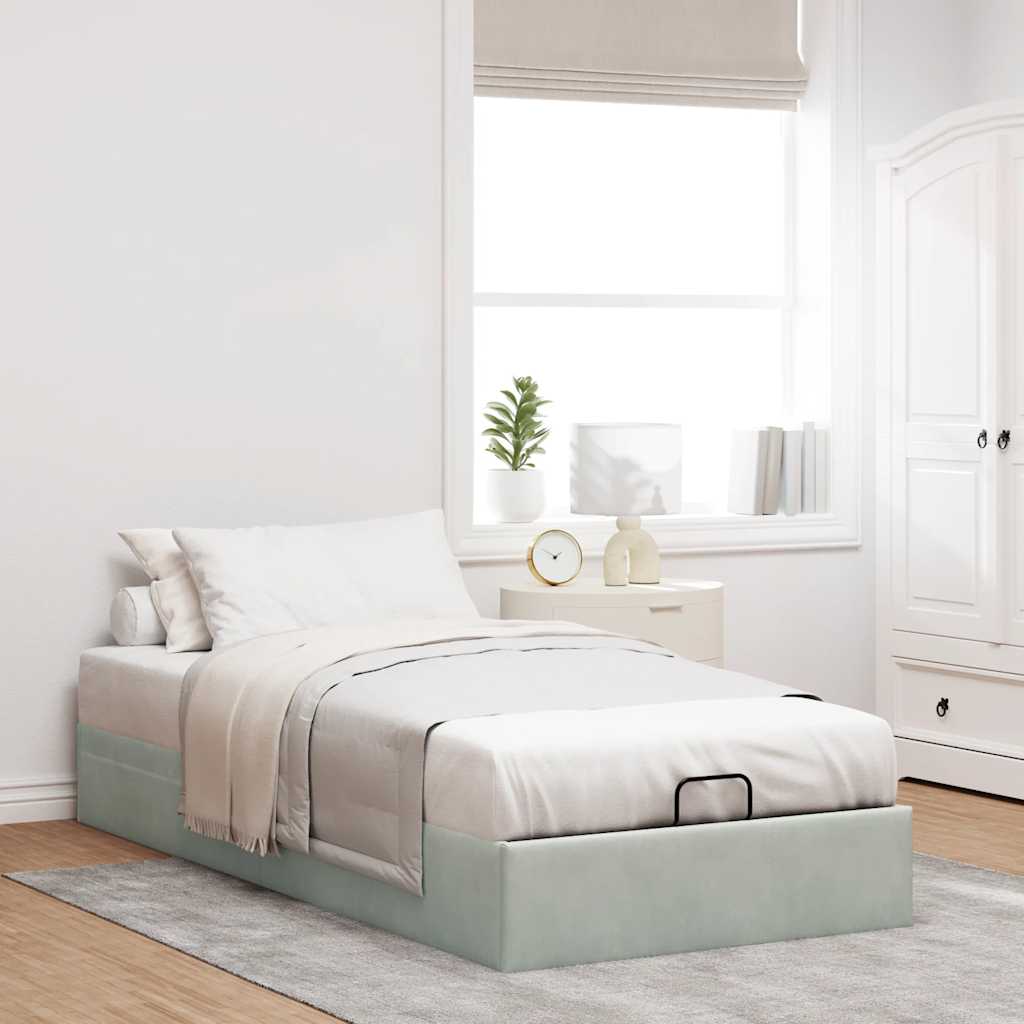 Ottoman-Bett ohne Matratze Hellgrau 90x190 cm Samt