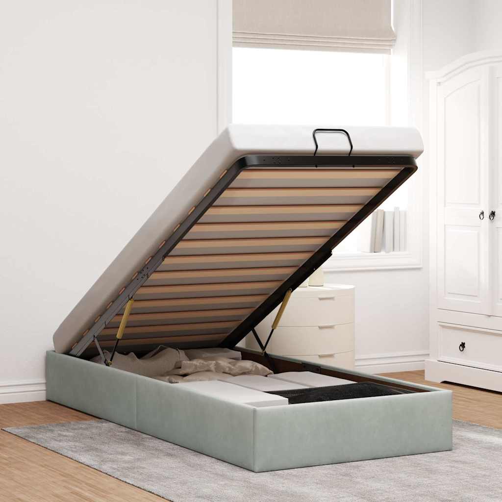 Ottoman-Bett ohne Matratze Hellgrau 90x190 cm Samt