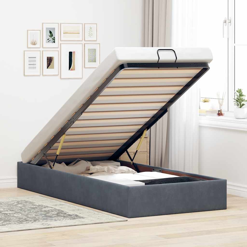 Ottoman-Bett ohne Matratze Dunkelgrau 90x190 cm Samt