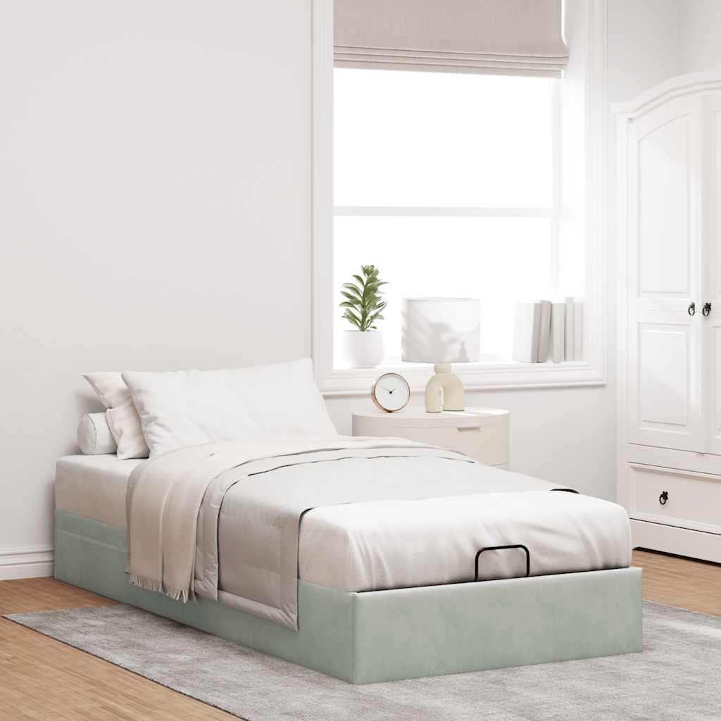 Ottoman-Bett ohne Matratze Hellgrau 90x200 cm Samt