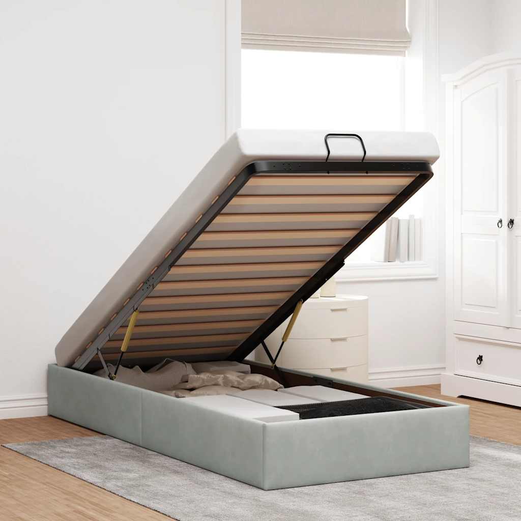Ottoman-Bett ohne Matratze Hellgrau 90x200 cm Samt