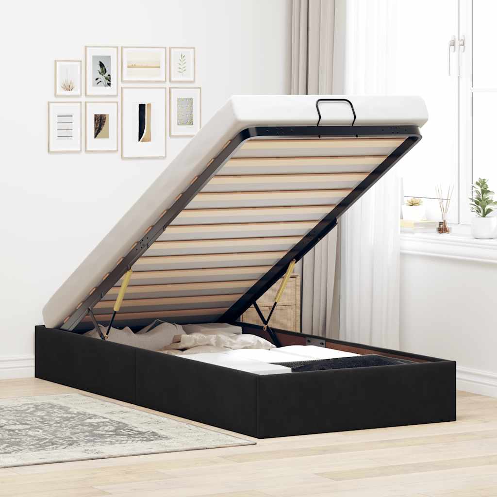 Ottoman-Bett ohne Matratze Schwarz 90x200 cm Samt