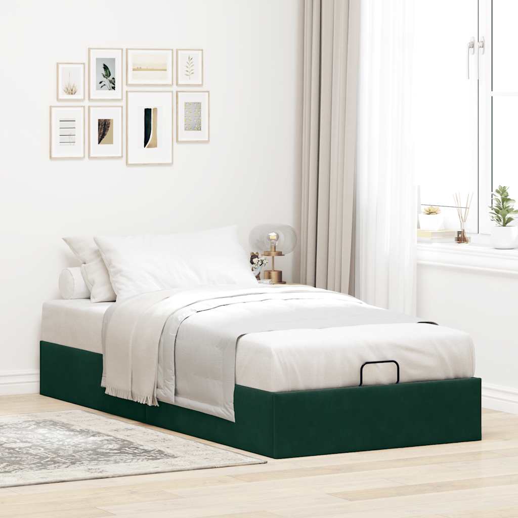 Ottoman-Bett ohne Matratze Dunkelgrün 90x200 cm Samt