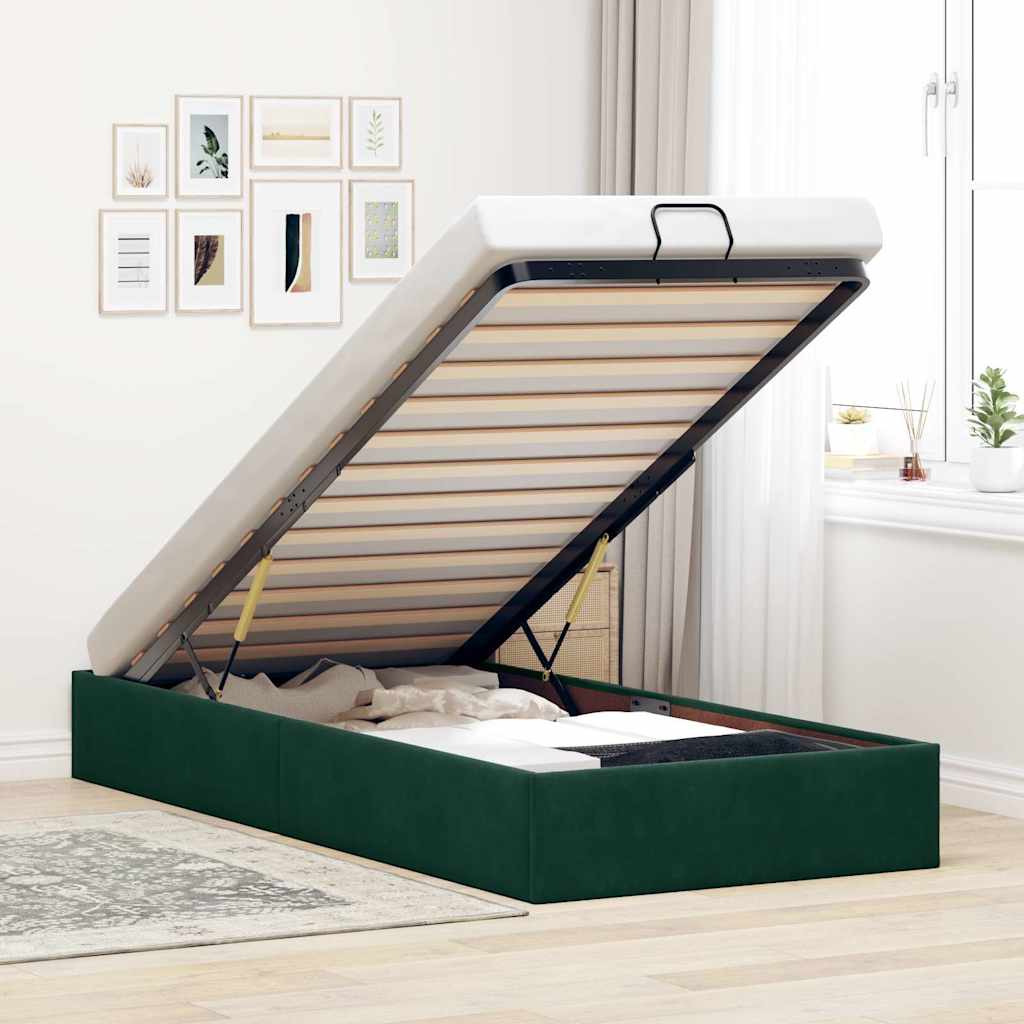Ottoman-Bett ohne Matratze Dunkelgrün 90x200 cm Samt