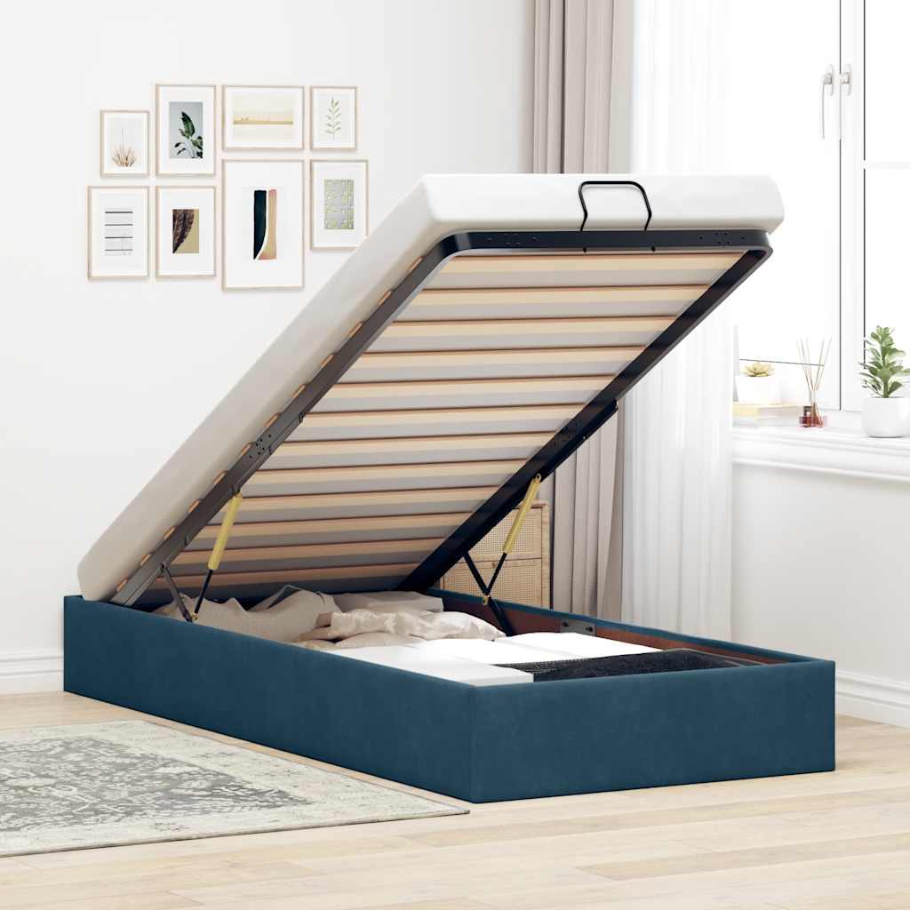 Ottoman-Bett ohne Matratze Dunkelblau 90x200 cm Samt