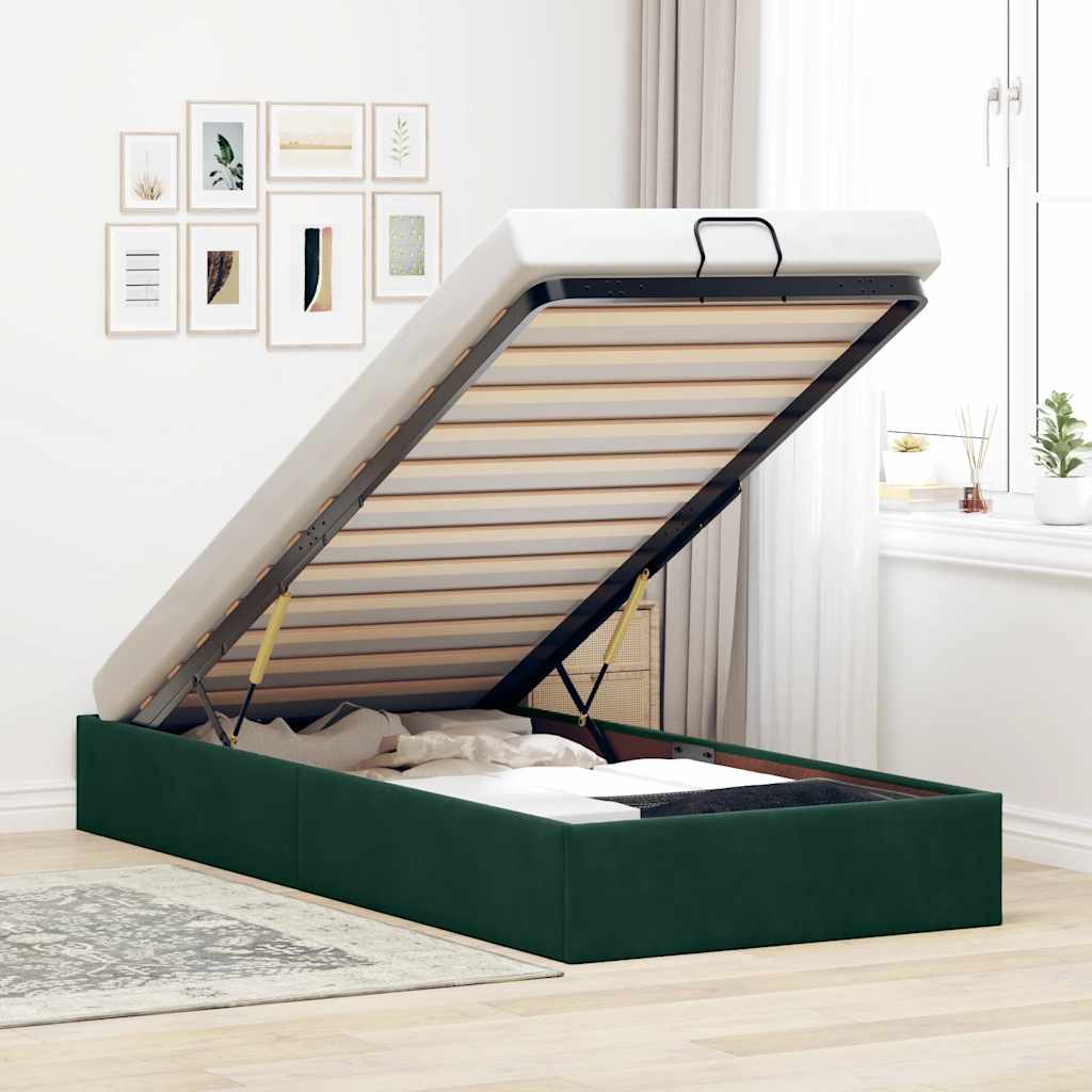 Ottoman-Bett ohne Matratze Dunkelgrün 100x200 cm Samt