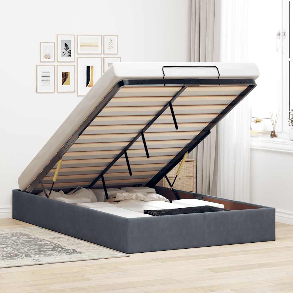 Ottoman-Bett ohne Matratze Dunkelgrau 120x190 cm Samt