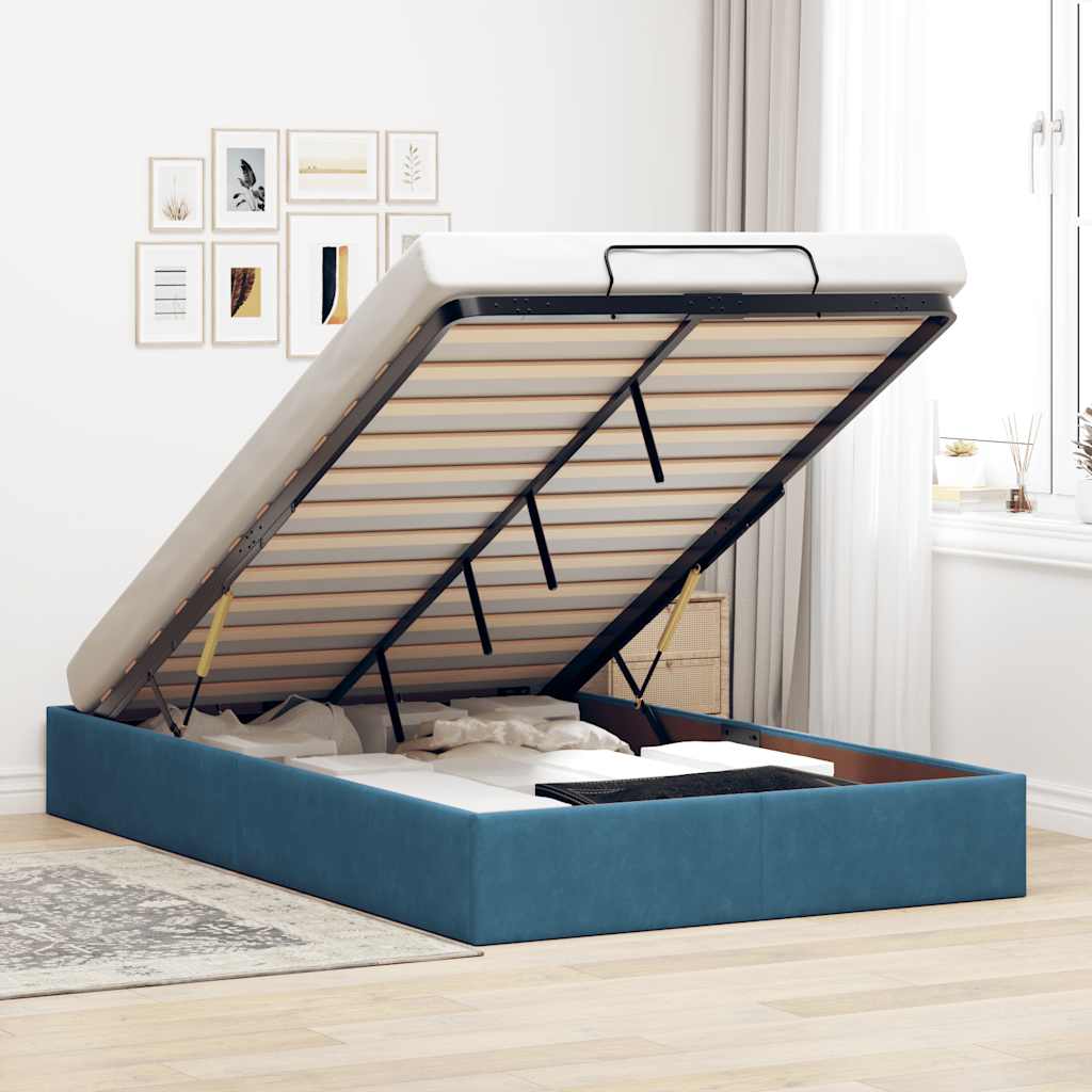 Ottoman-Bett ohne Matratze Dunkelblau 120x190 cm Samt