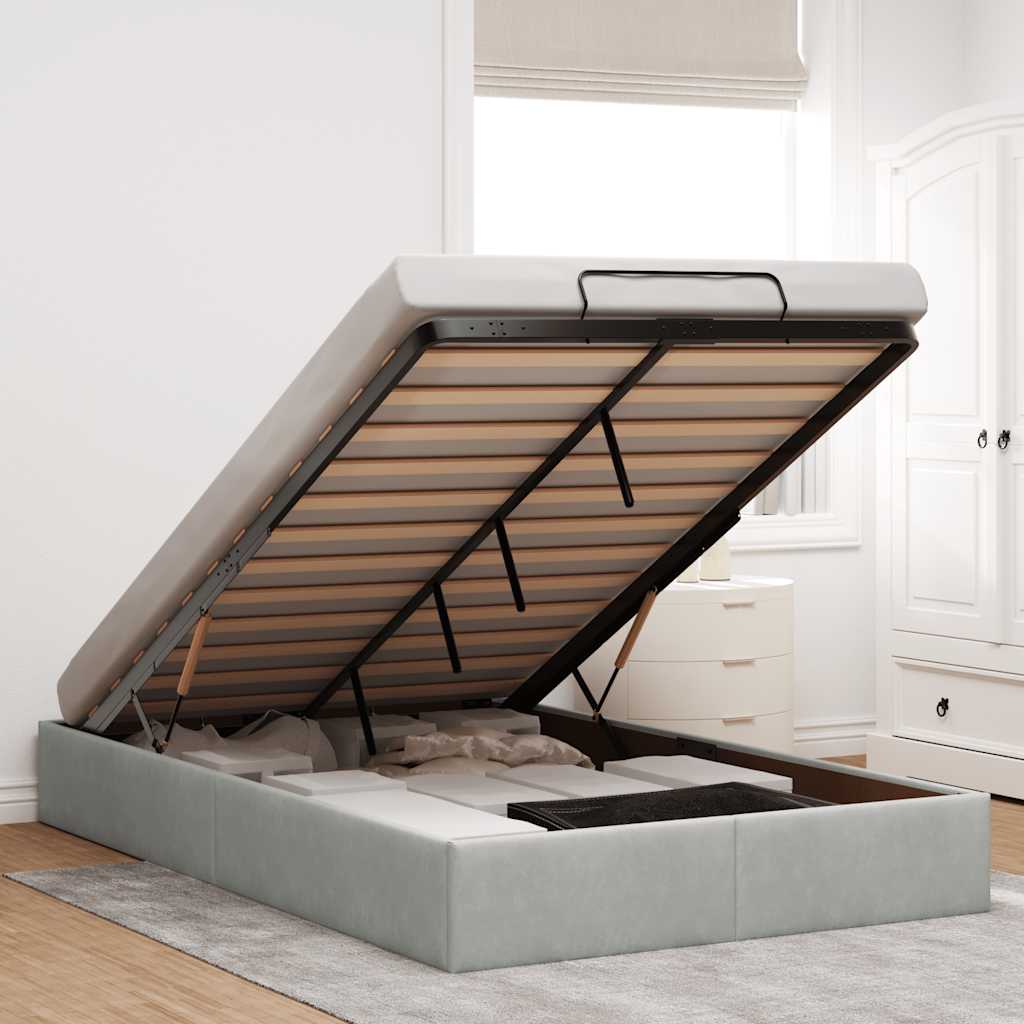 Ottoman-Bett ohne Matratze Hellgrau 120x200 cm Samt