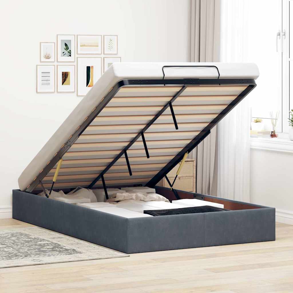 Ottoman-Bett ohne Matratze Dunkelgrau 120x200 cm Samt