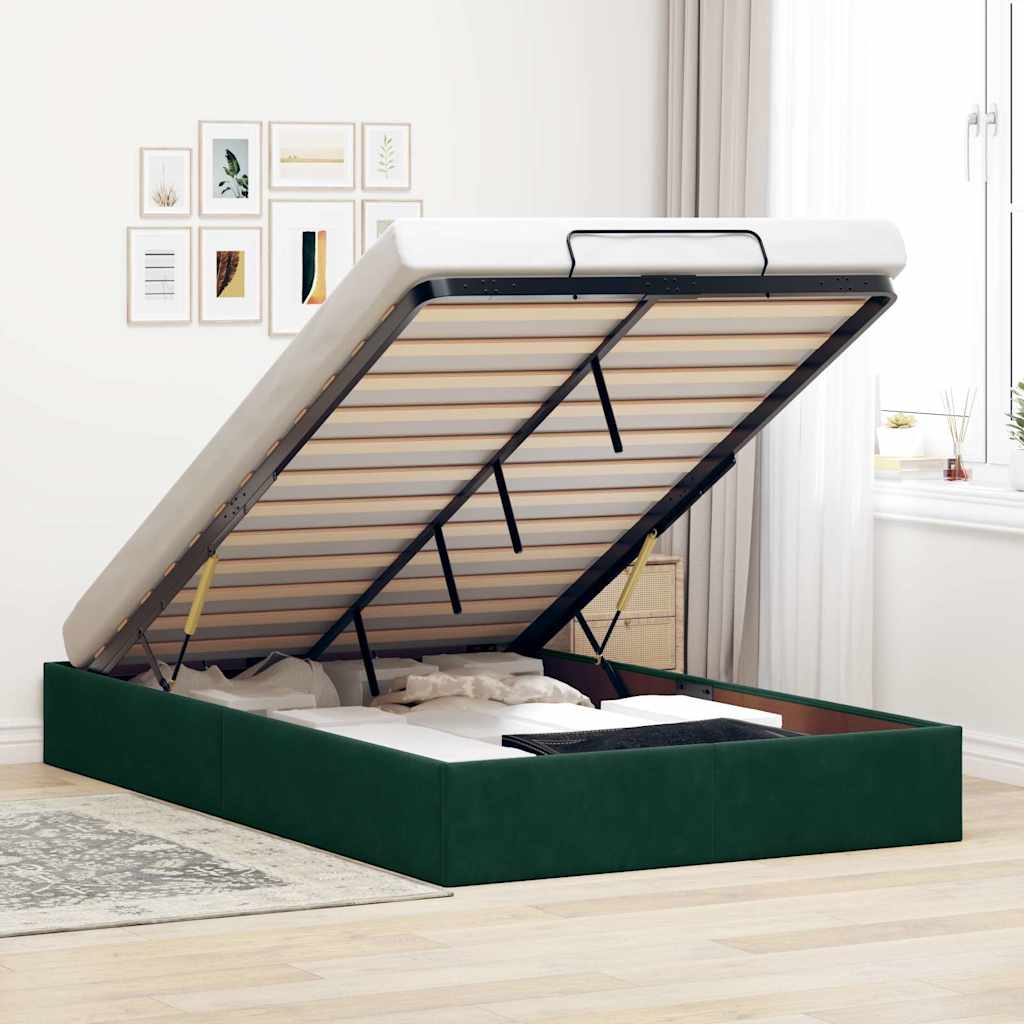 Ottoman-Bett ohne Matratze Dunkelgrün 120x200 cm Samt