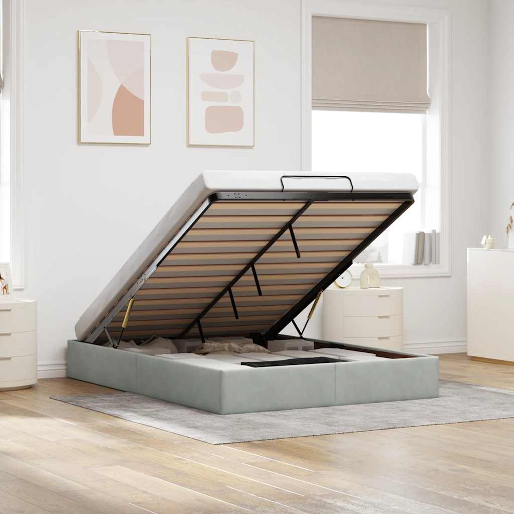 Ottoman-Bett ohne Matratze Hellgrau 140x190 cm Samt