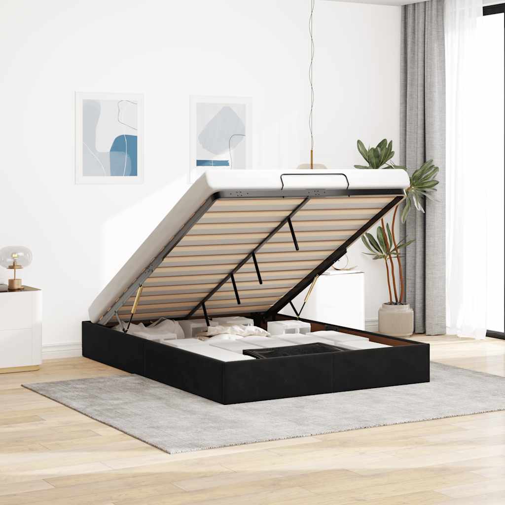 Ottoman-Bett ohne Matratze Schwarz 140x190 cm Samt