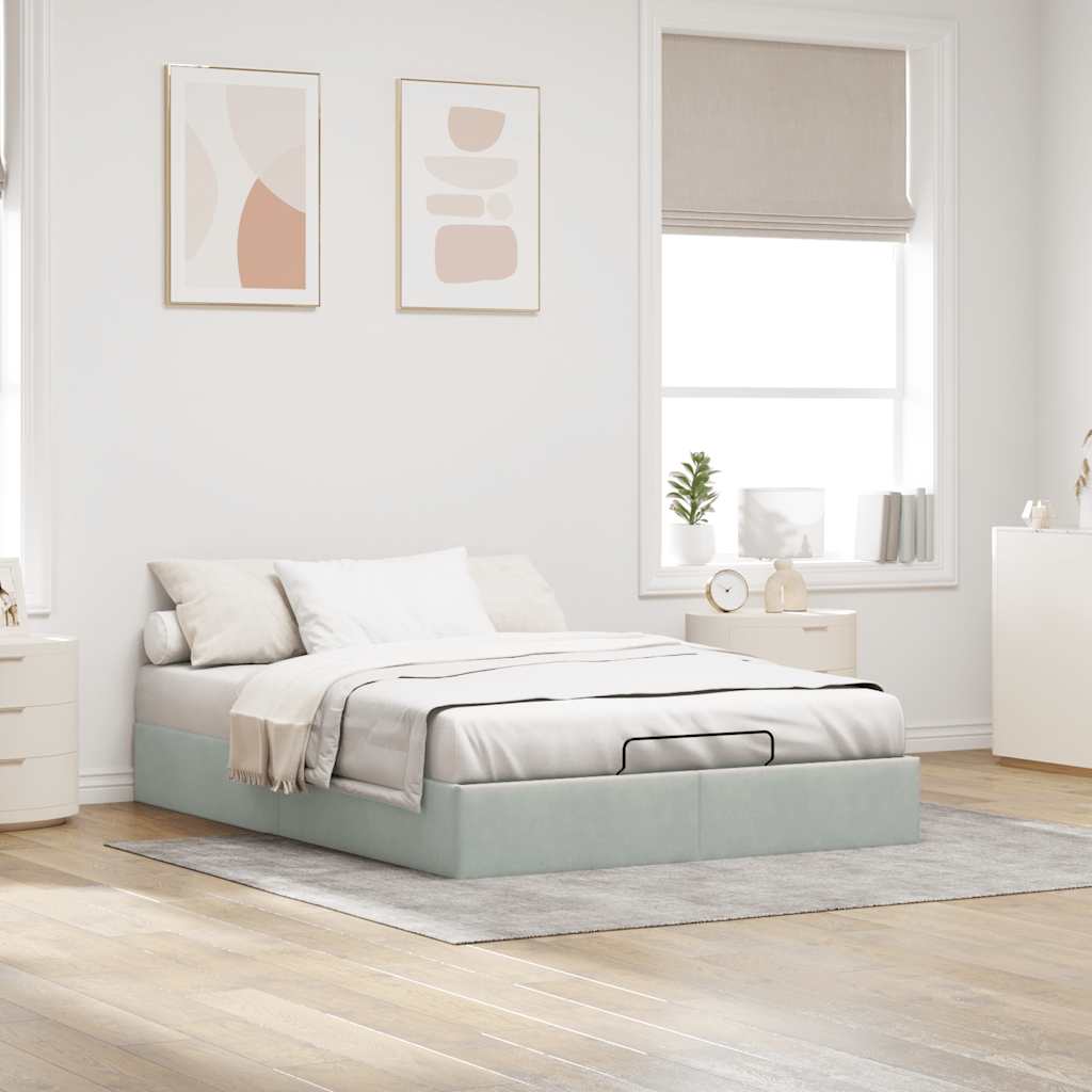 Ottoman-Bett ohne Matratze Hellgrau 140x200 cm Samt