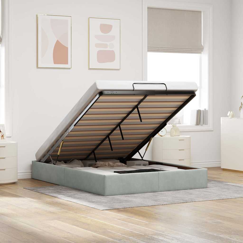 Ottoman-Bett ohne Matratze Hellgrau 140x200 cm Samt