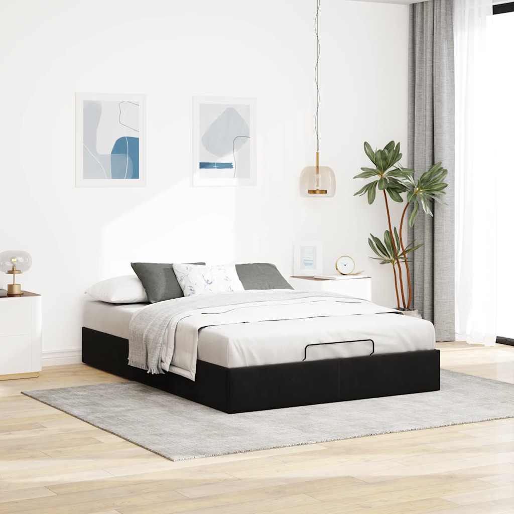 Ottoman-Bett ohne Matratze Schwarz 140x200 cm Samt