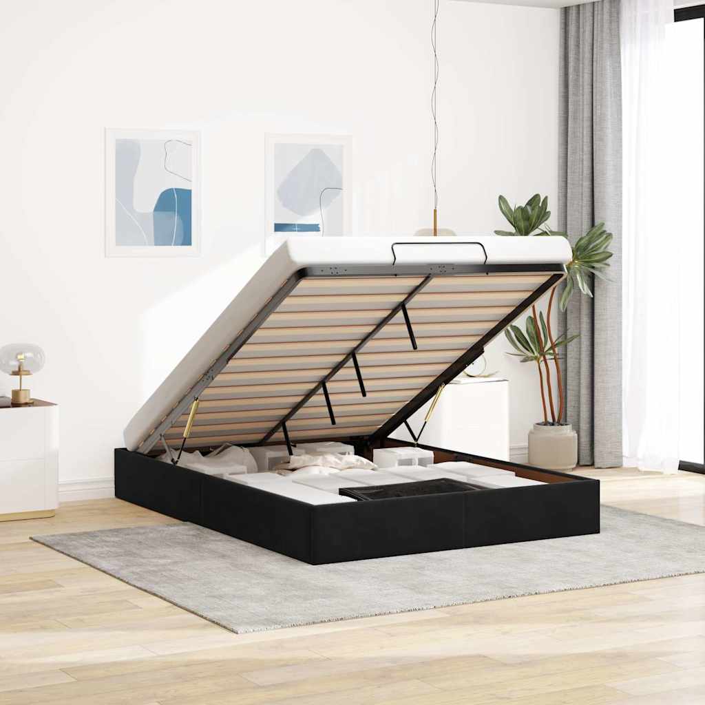 Ottoman-Bett ohne Matratze Schwarz 140x200 cm Samt