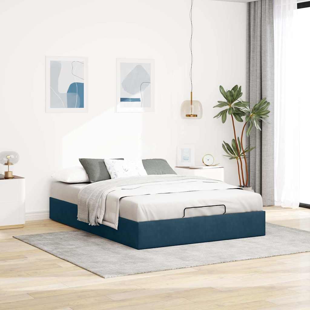 Ottoman-Bett ohne Matratze Dunkelblau 140x200 cm Samt