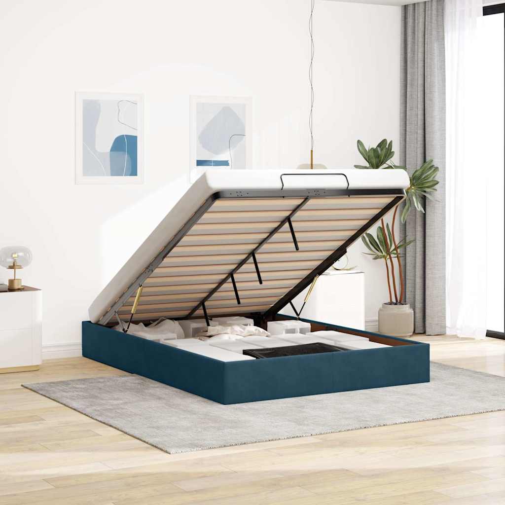 Ottoman-Bett ohne Matratze Dunkelblau 140x200 cm Samt