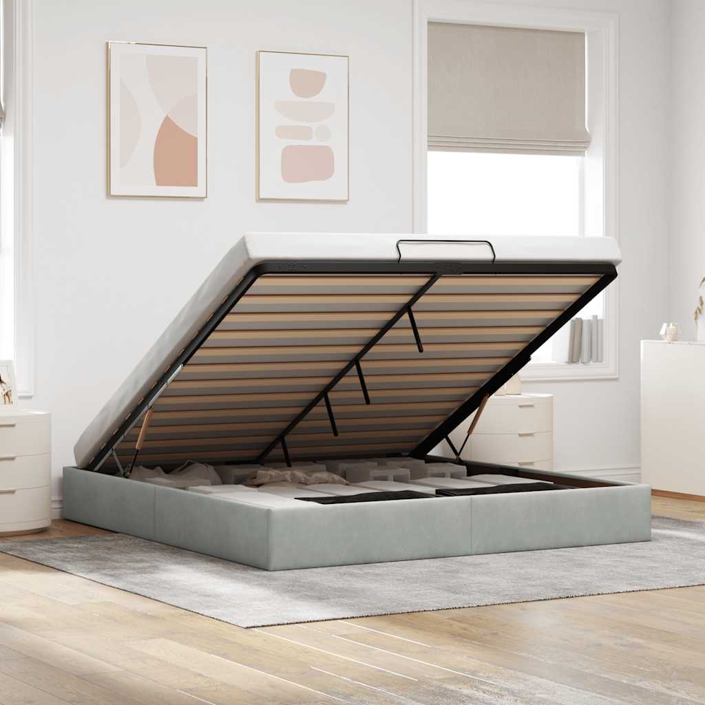 Ottoman-Bett ohne Matratze Hellgrau 160x200 cm Samt