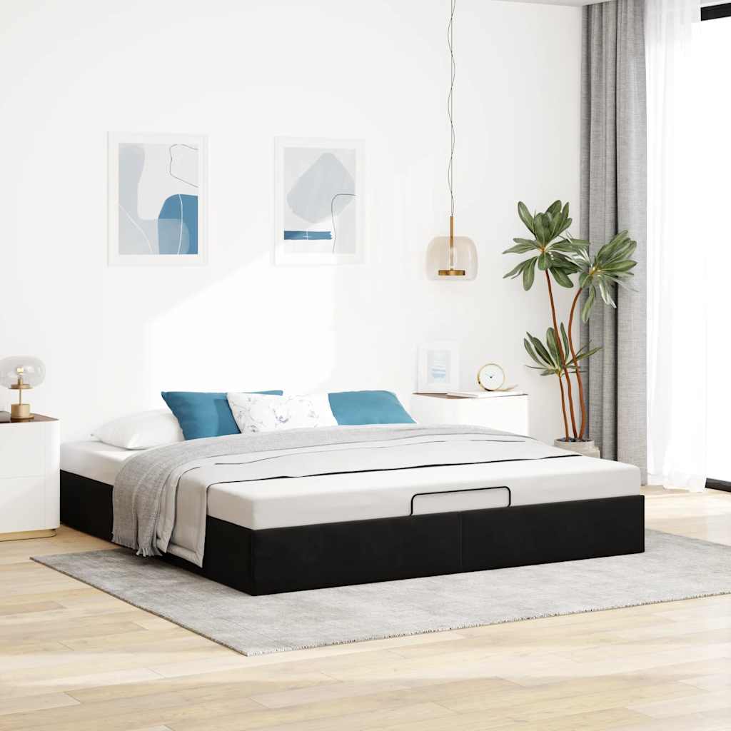 Ottoman-Bett ohne Matratze Schwarz 160x200 cm Samt