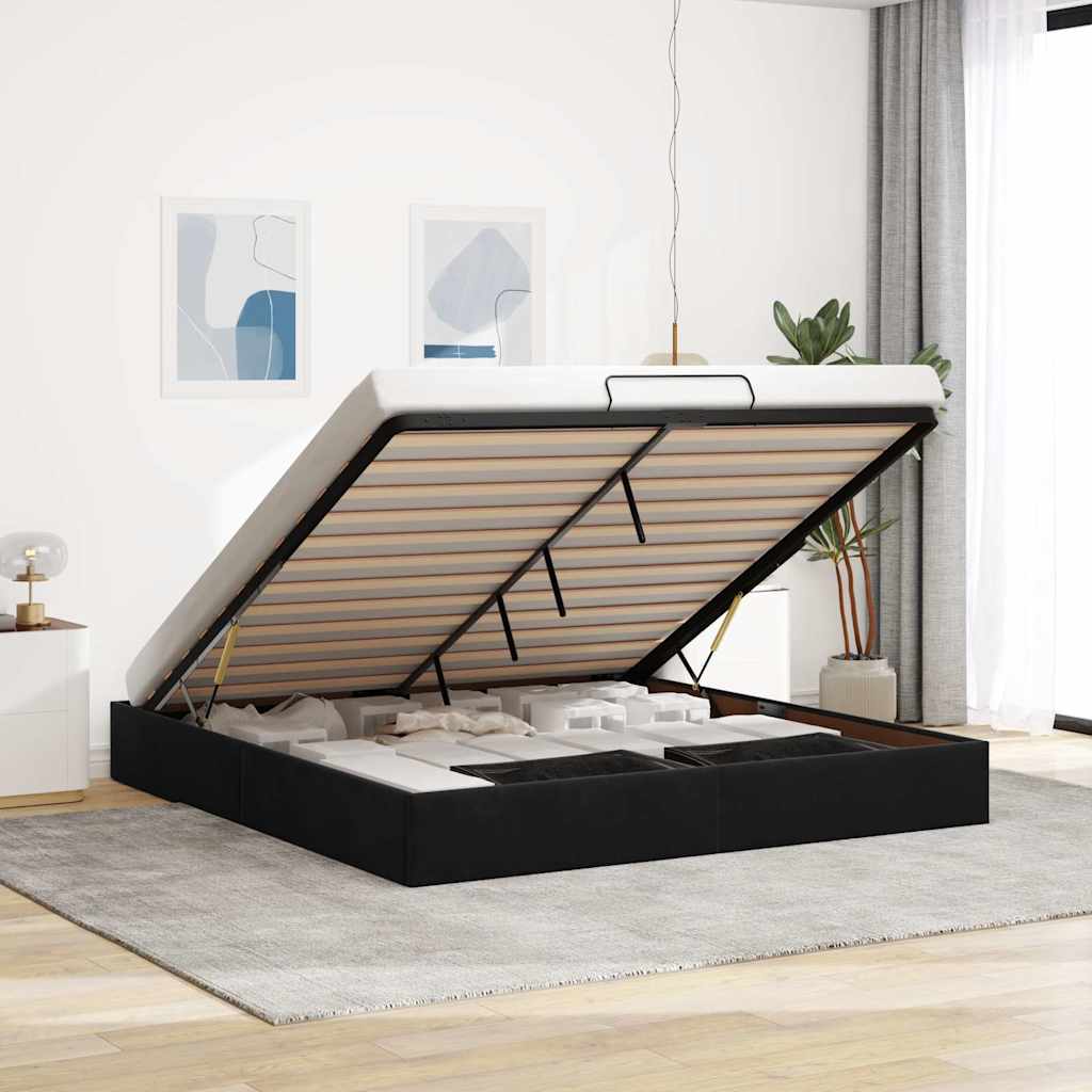 Ottoman-Bett ohne Matratze Schwarz 160x200 cm Samt